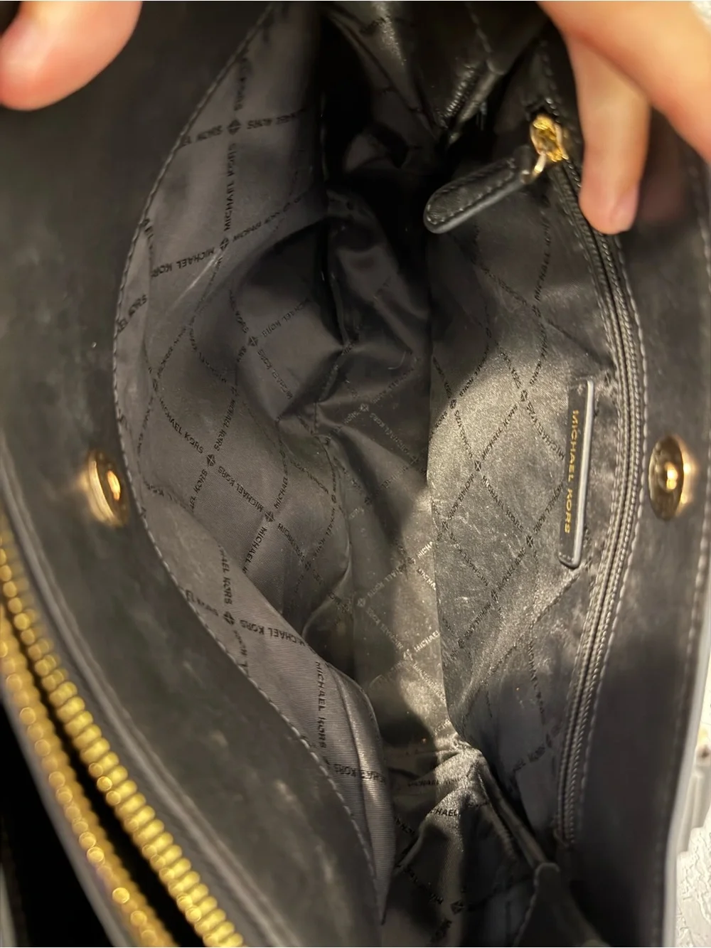 Michael Kors Black Pebbled Leather Satchel with Gold Accents